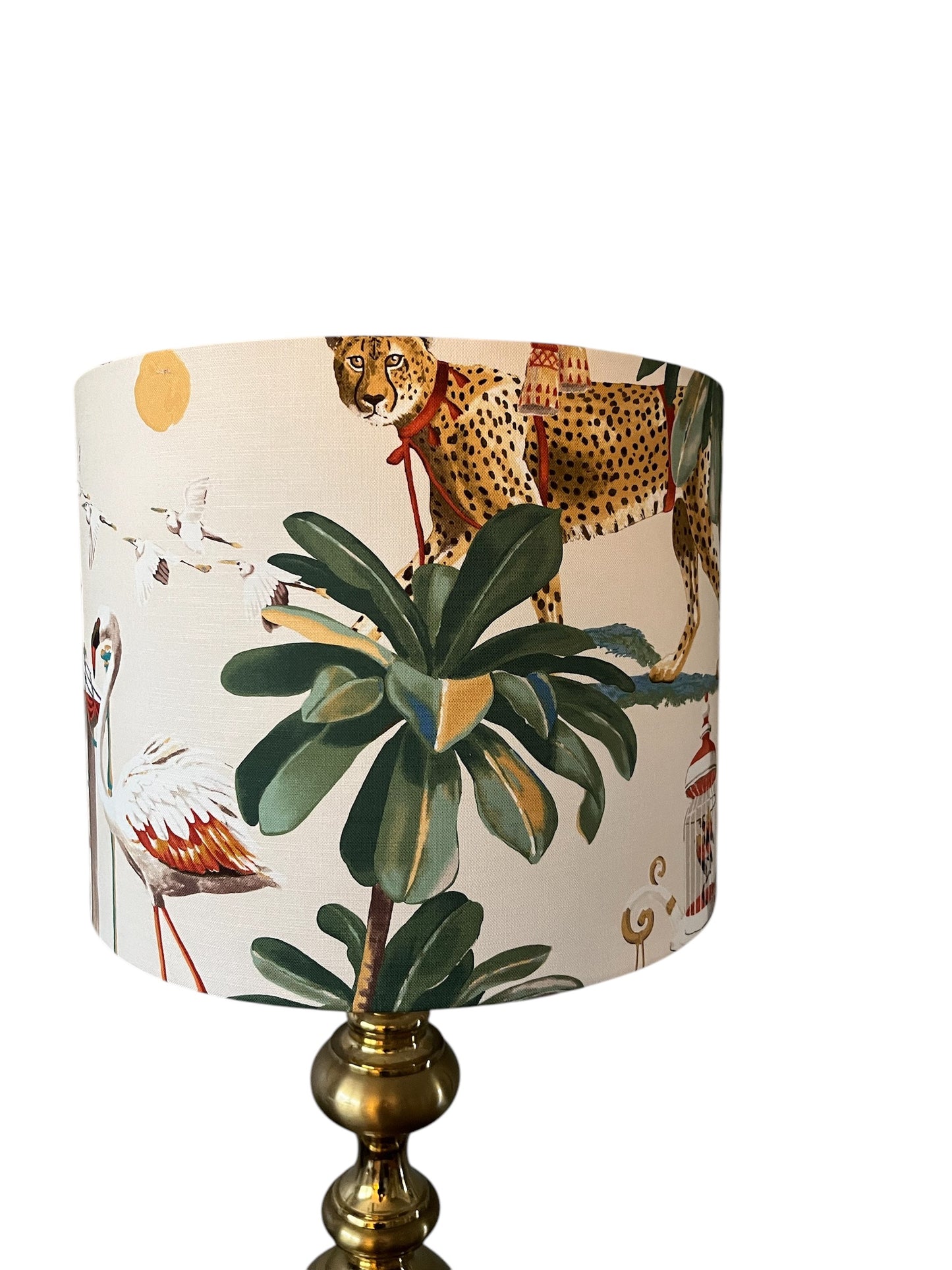 Beige cheetah and flamingo lampshade