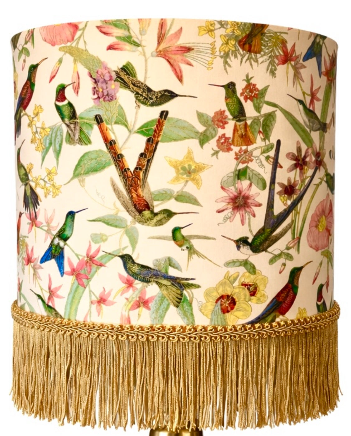 Hummingbird lampshade with fringe