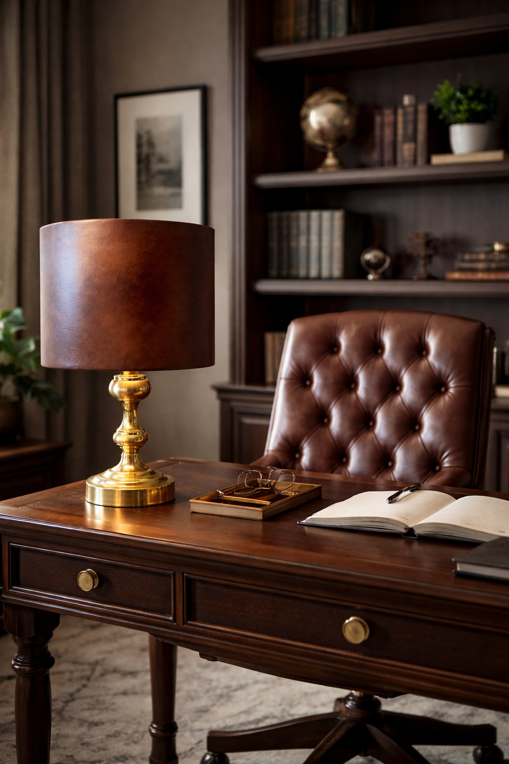 Faux Leather Lampshade-deep brown