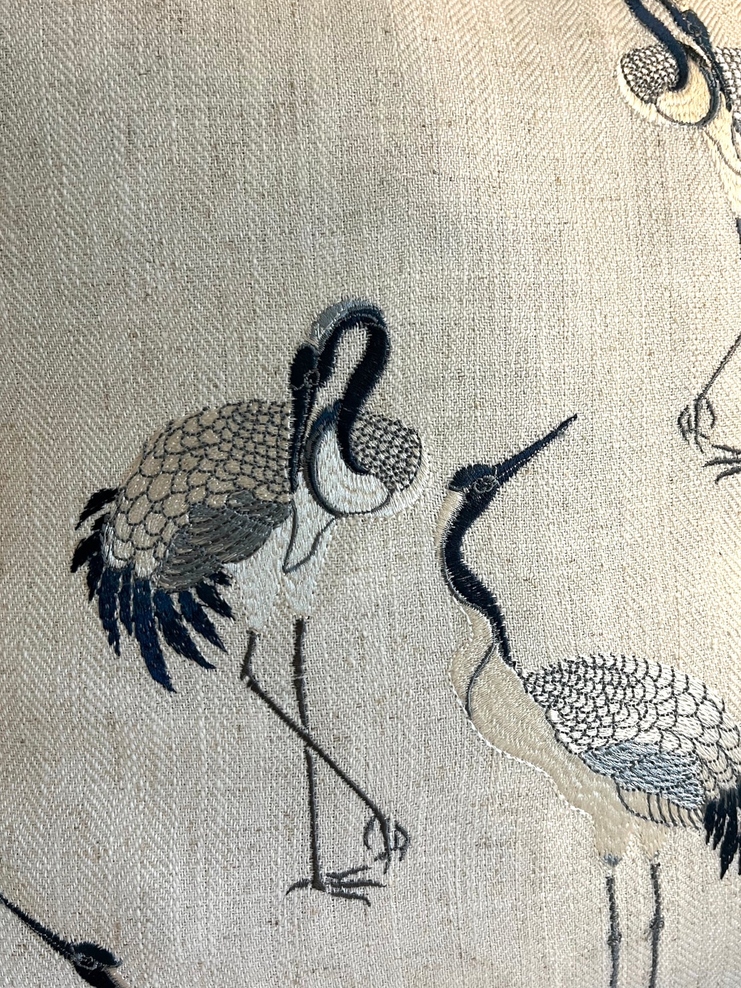 Embroidered crane pillow