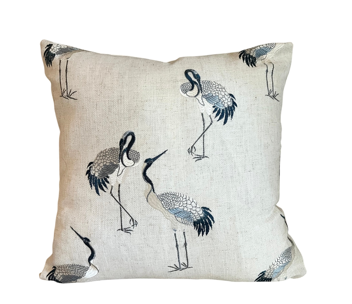 Embroidered crane pillow