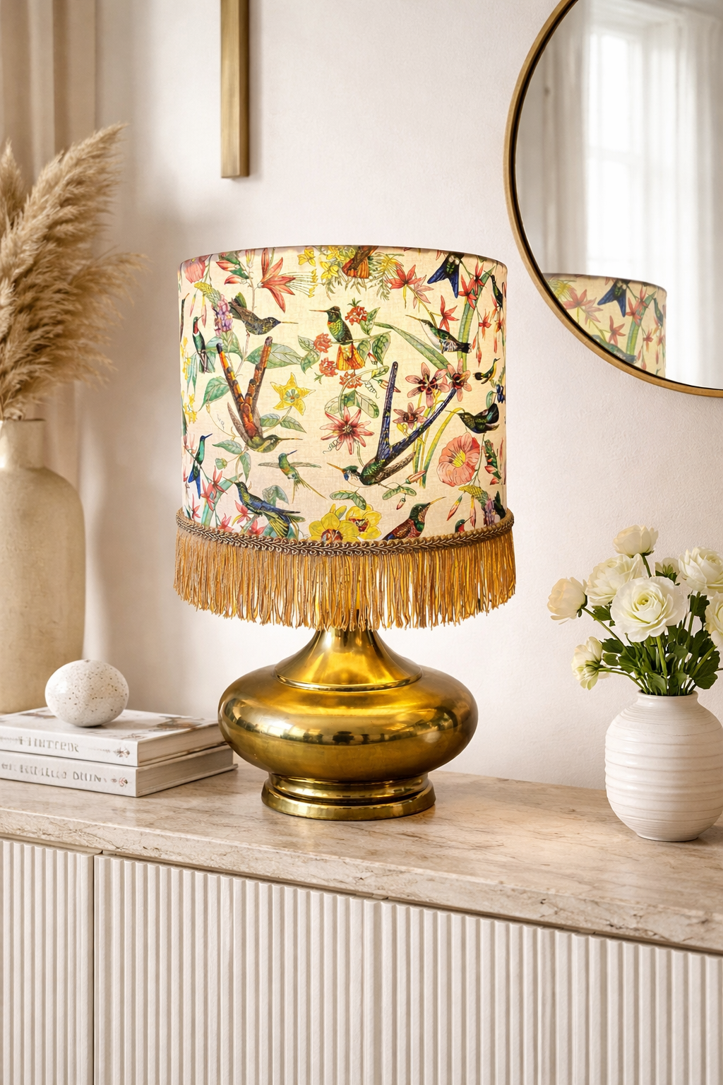 Hummingbird lampshade with fringe