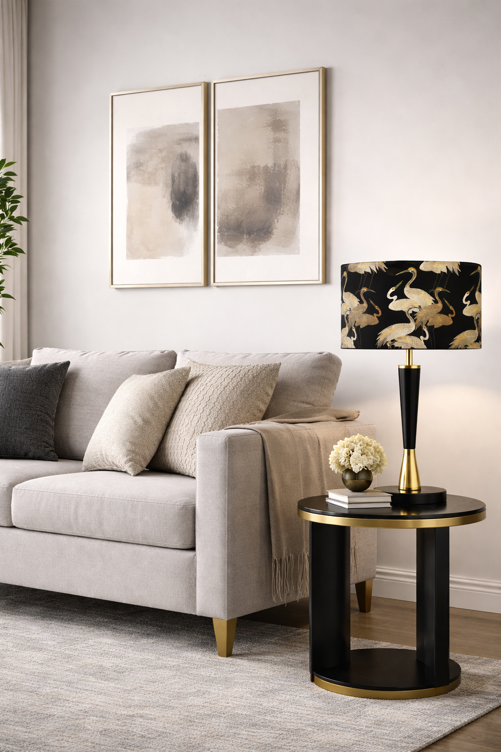 Black and gold crane lampshade