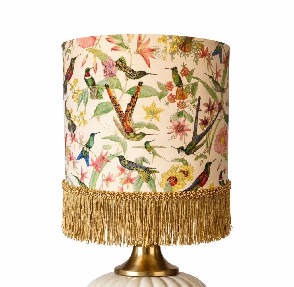 Hummingbird lampshade with fringe