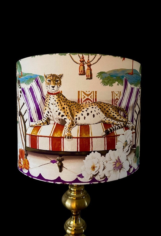 Beige cheetah and flamingo lampshade