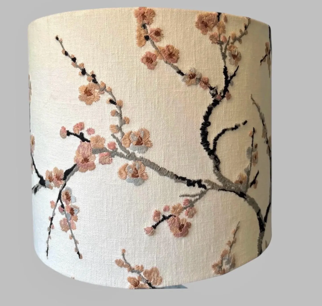 Embroidered cherry blossom lampshade