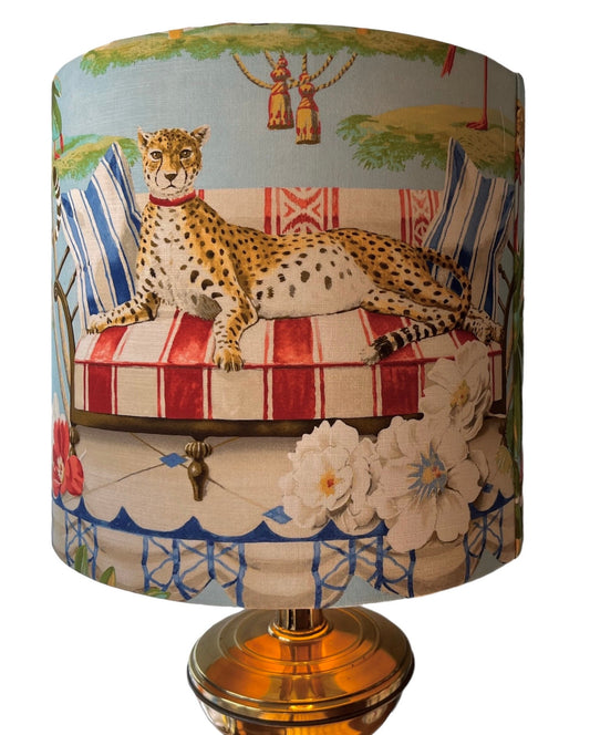 Light blue cheetah and flamingo lampshade