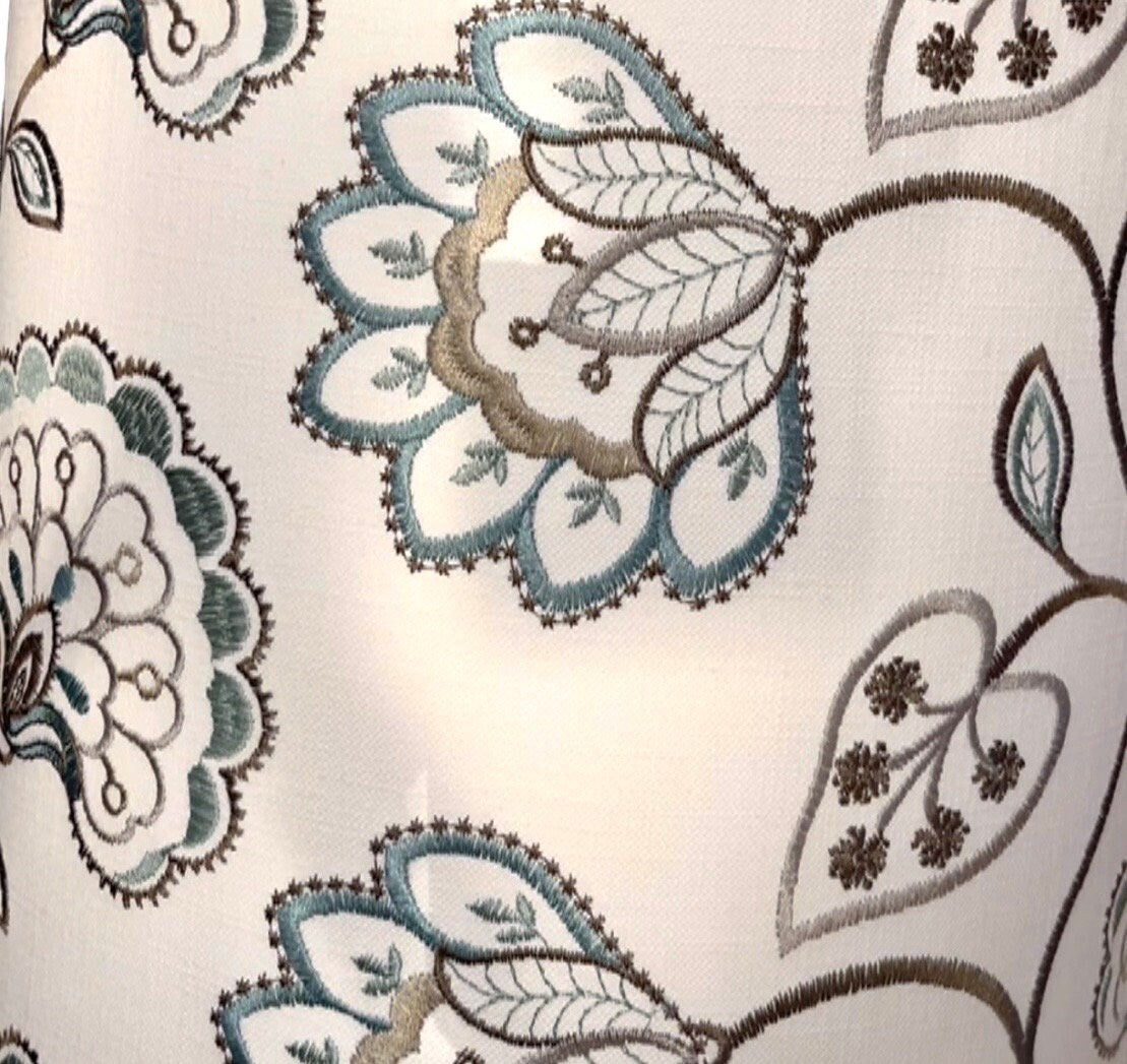 Teal Embroidered Floral Lampshade