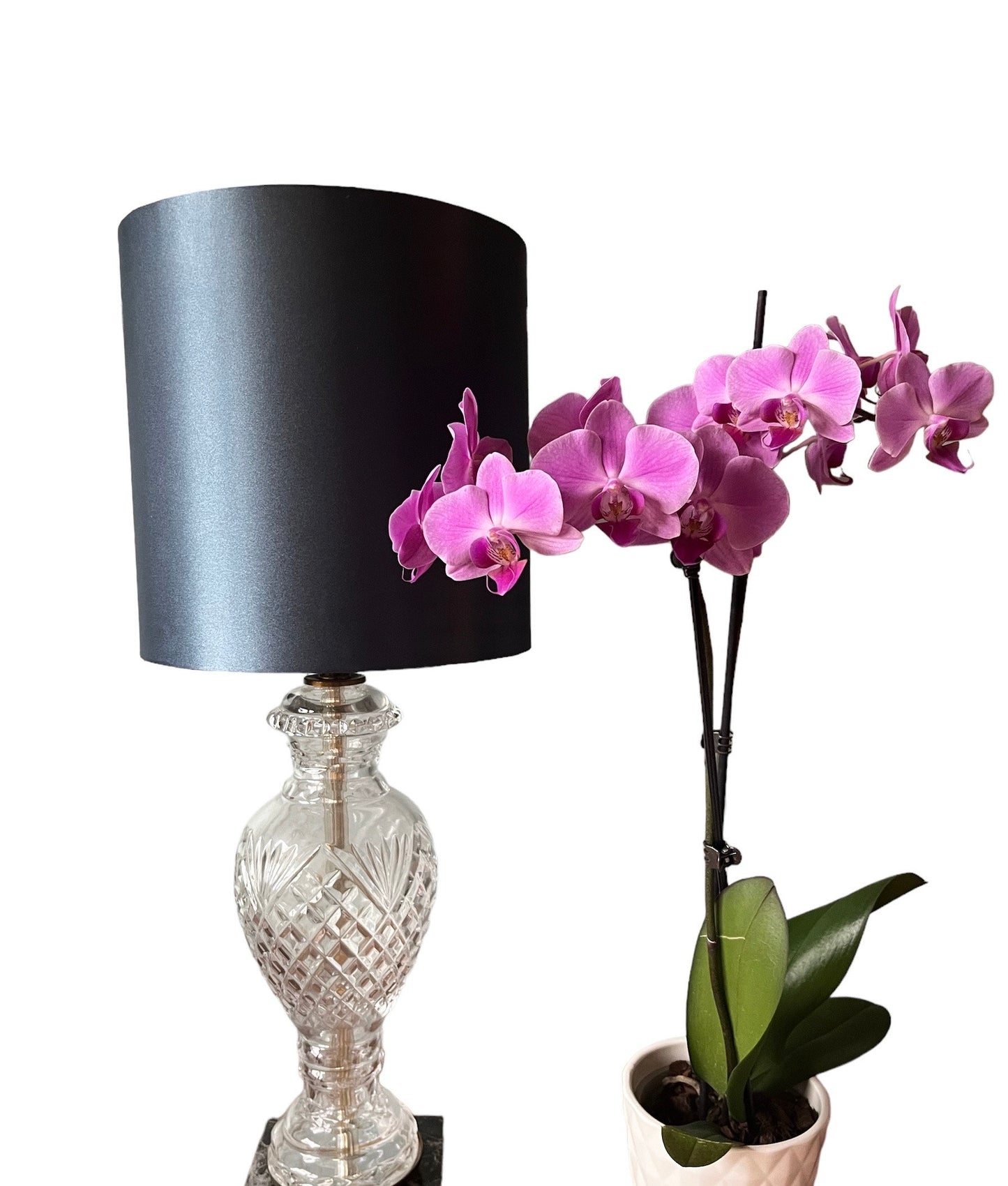 Silky Navy Lampshade with floral lining